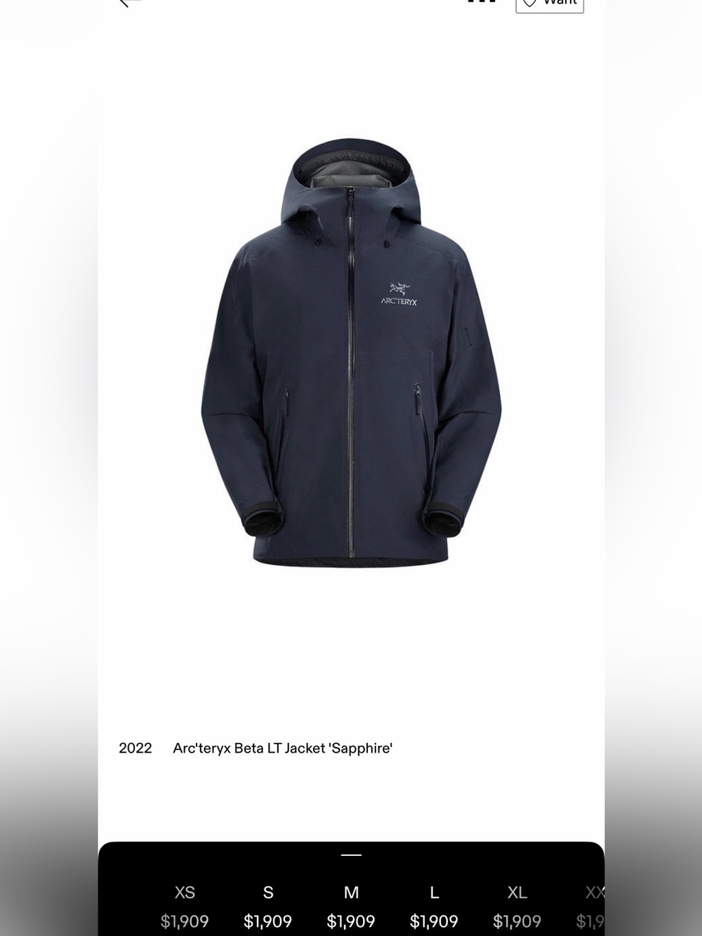 Arc'teryx Men's Navy Waterproof Hooded Performance Jacket